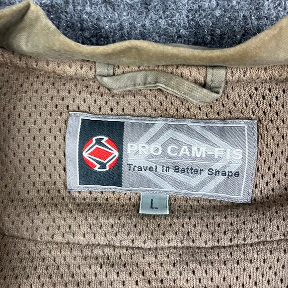 Pro Cam-Fis Vest Mens Size L Tan Multi Pocket Utility Travel Outdoor Fishing Zip - Picture 2 of 7